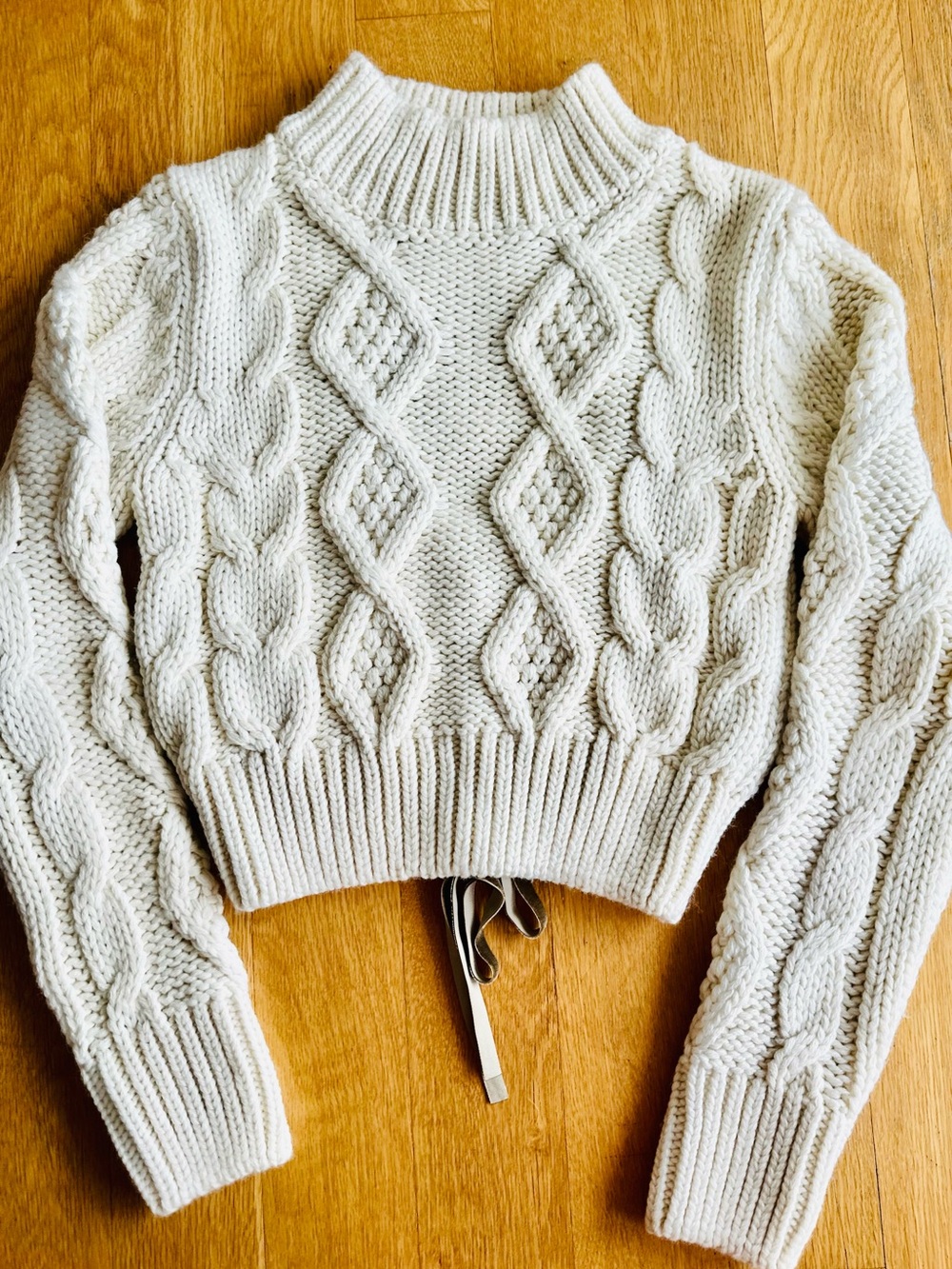 Zara Cream Cable Knit Cropped Turtleneck Sweater
